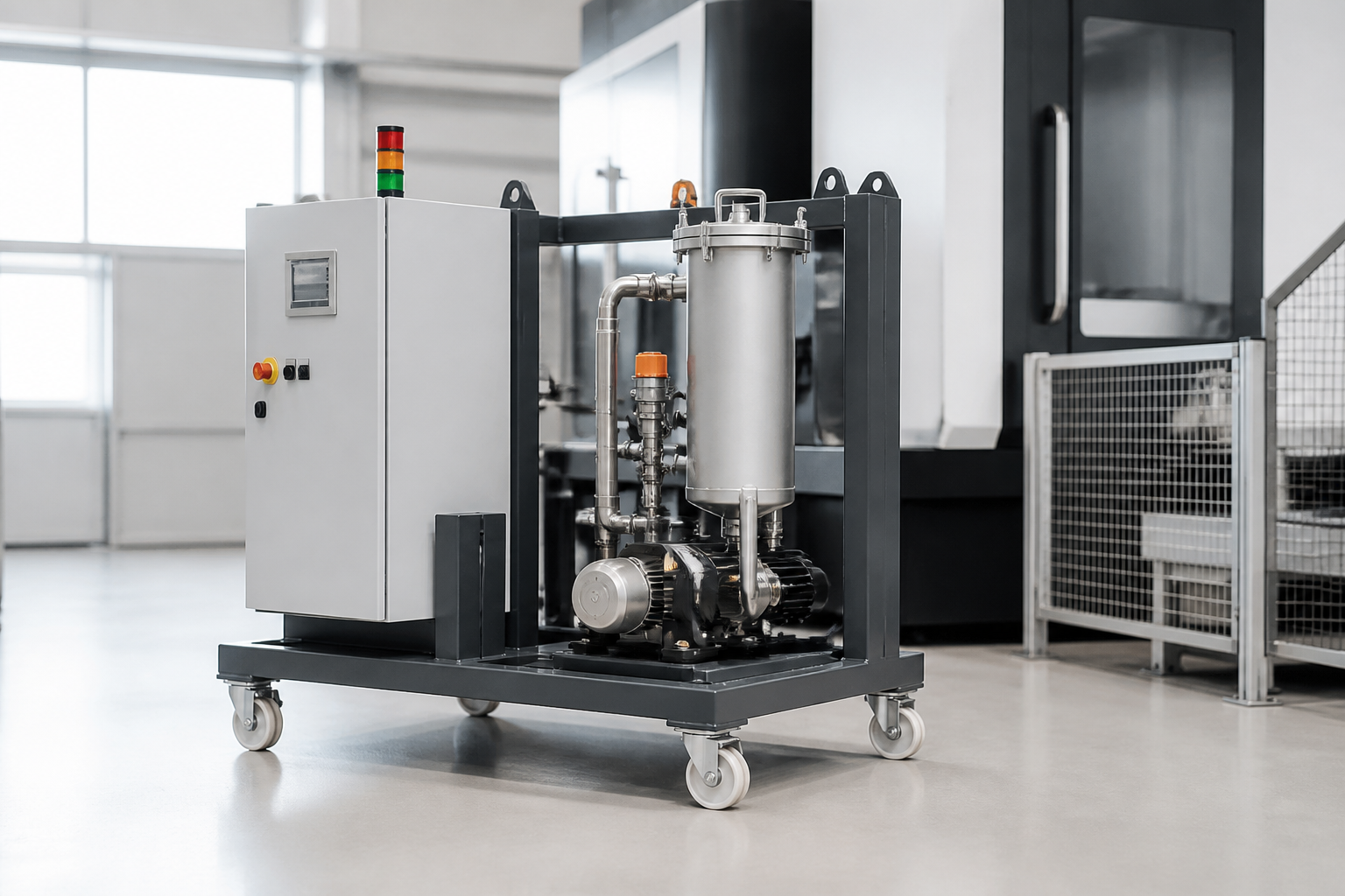 Representative mobile industrial machine on a wheeled equipment chassis